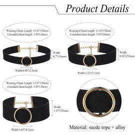Cupimatch Women's Punk Gothic Choker: Black Velvet Lace Collars with Metal Rings 3-Piece