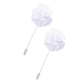 Flower Men's Lapel Pins Handmade Satin Boutonniere Pin for Suit Wedding Groom 2pcs (White)