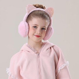 XIAOHAWANG Girls Ear Muffs Kids Winter Warm Earmuffs Boys Cute Adjustable Ear Warmers Children Soft Cozy Plush(E-Pink+Purple)
