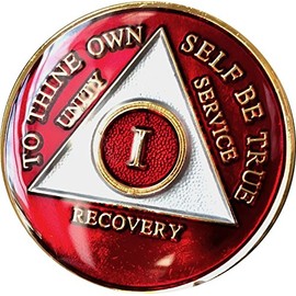 3 Year AA Medallion Metallic Red Tri-Plate Sobriety Chip