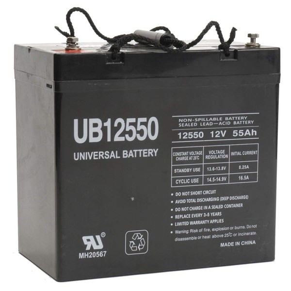 UPG UB12550 12V 55AH Internal Thread Replacement Battery for 6FM55SG-X, MX-12600