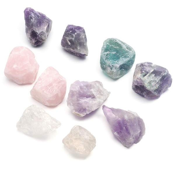 Crystal Allies Bulk Rough Amethyst Quartz Stones from Madagascar - Large 1" Raw Natural Crystals for Cabbing, Cutting, Lapidary, Tumbling, and Polishing(10Pcs 5 Colors)