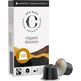 Cru Kafe Ristretto USDA Organic Espresso Coffee Capsules (10 Pods) Fairtrade Coffee Pods Compatible with Nespresso Original Line and Pixie Machines