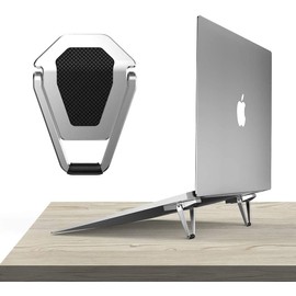 OBEST Computer Stand, Paste Type, Foldable, Double-Sided Tape Fixed, Suitable for Offices, Work from Home, Business Trips, Aluminum Alloy, Durable, Cooling, Heat Dissipation, Lightweight, Anti-Slip, Convenient to Carry (Silver)