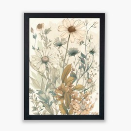 Spiffing Prints Whispering Botanicals No.7 – Botanical Flower Print with Ochre and White Daisies - Medium - Unframed