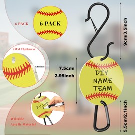 Ztzfacai 6 Pcs Softball Fence Hooks,Writable Acrylic Board Bag Hooks,Metal Backpack Fence Clips for Luggage Tag,Water Bottle,Bag,Softball Gifts for Team,Girls,Boys(Yellow)