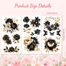 Peacoblue Black Gold Flowers Rub On Transfers for Furniture Craft 6"x12"