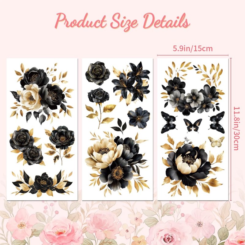 Peacoblue Black Gold Flowers Rub On Transfers for Furniture Craft