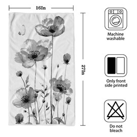 Zussun 2 Pack Grey Floral Bathroom Hand Towels Decorative Black White Poppy Floral Dish Kitchen Towels 16x27 Inch Gray Butterfly Leaves Absorbent Soft Microfiber Bath Fingertip Towels Hotel Decor