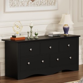 YESHOMY Dresser for Bedroom, 5 Drawer Dressers, Modern TV Stand for 65 inch,Wide Storage Cabinet, for Cloest, Hallway, Dressing Room, Black