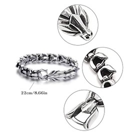 Biker Punk Vintage Stainless Steel Link of Dragon Scale Men's Bracelet Stainless Steel Bracelet Men's Stainless Steel Men's Bracelet Curb Chain for Men / Boys Heavy Links Cuban Link Bracelet (Silver),