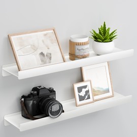 dancrul Floating Shelves for Wall, Wall Mounted Shelves with Lip for Storage, Metal Display Shelves for Home Decor, Kitchen/Living Room/Bedroom/Bathroom Shelves, White 20 inch 2 Pack