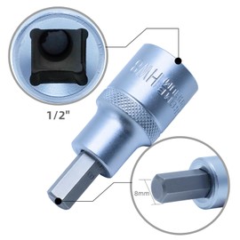 CCLIFE Hexagonal Socket 8 mm, 1/2 Inch Hex Bit Socket, Hexagonal Socket Spanner Material CRV, 55 mm Length