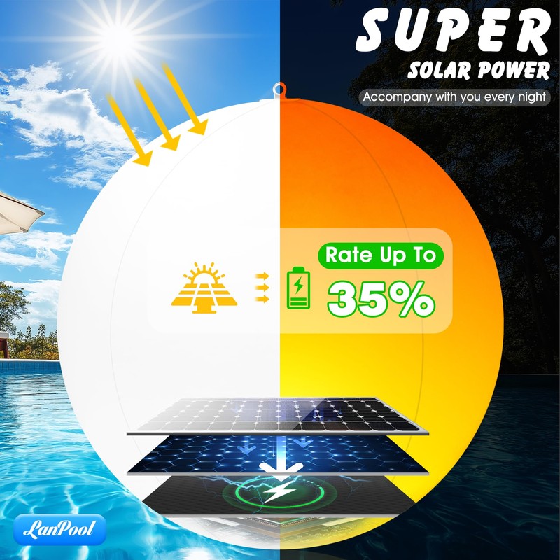 LanPool Floating Pool Lights,14" Flame Solar Pool Lights,Floating Glow Globe