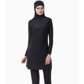 HOKFDC Women Muslim Swimsuit Islamic Burkini Modest Swimwear Middle East UV Protection Swimming Costume Hijab Beachwear Black
