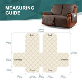Ruaozz Waterproof Recliner Sofa Cover 1-Piece Couch Covers for Reclining Couches Reclining Sofa Cover Washable Furniture Protector with Elastic Straps Pocket for Kids, Pets (Brown, 2 Seater)