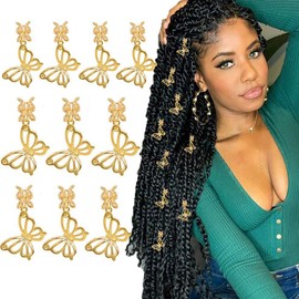 20 Pcs Butterfly Hair Braids Dreadlock Clips, Hollow Metals Cuffs Clip Hair Accessories Styling Fashion Toos for Women Men (Gold)