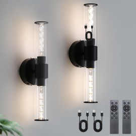 HONGREN Black Battery Operated Wall Sconces Set of Two Modern Rechargeable Wall Sconces with Remote Control LED Dimmable Wall Lights for Living Room Bedroom Hallway (2 Pack)