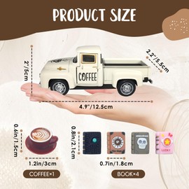 Teeloray Coffee Decoration, Vintage Truck Model with Mini Books and Coffee Sign for Table, Kitchen Coffee Decoration, Vintage Car Windowsill Decoration for Café, Bar, Dining Room, Living Room