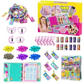 Sticky Rolls Bracelet Kit with Collection Book, 400 Mini Sticker Set, Wearable & Shareable Sticky Rolls, Kids Beading Set for Bracelet & Necklace Making, 1000+ Designs (4 x Pendant & 6X Drop)