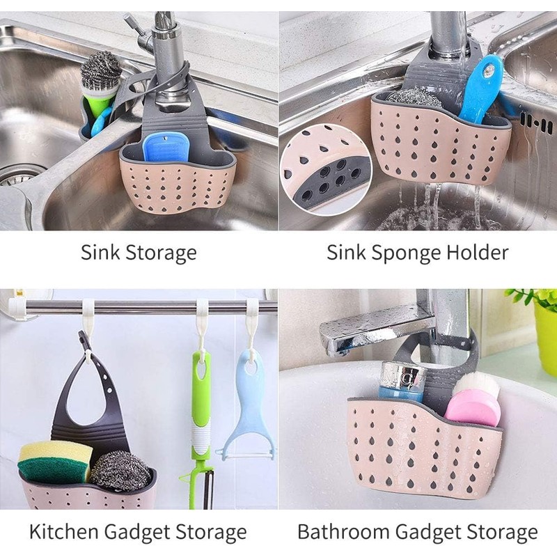 Cisila 2Pcs Sink Sponge Holder,Adjustable Silicone Sling Sponge Caddy with