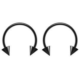 2pc 1.2mm 16g Surgical Stainless Steel Black Horseshoe Bar Hoop 4mm Spike Circular Barbells Earrings Cartilage Helix Septum Nose Lip Rings - 12mm