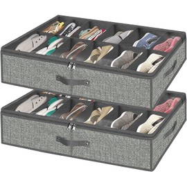 Under Bed Shoe Storage Organizer for Closet Fits 24 Pairs-Sturdy Underbed Shoe Containers Boxes Organizador De Zapatos with Clear Cover,Set of 2, 29.3 x 23.6 x 5.9inch (Linen-like Grey)