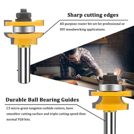 MAYLINE 1/2 Inch Shank Router Bit Set 3 PCS, Wood Cabinet Carbide CNC Cutting Tool for Door Tongue Groove Rail Stile Woodworking Milling Cutter Router Bits Sets (DR-06)