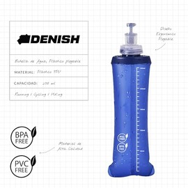 2 Botellas de Agua colo azul de 250ml, Soft Flask, Bolsa de Agua de plástico Plegable para Correr Ciclismo triatlón Senderismo. Soft Water Bottle for Running Cycling Triathlon Hiking (Azul - 250ml)