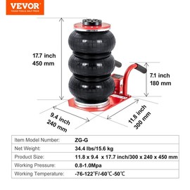 VEVOR Air Jack with Adjustable Handle, Max 5 Ton/11000 lbs Triple Bag Air Jack, Airbag Jack with Six Steel Pipes, Lift up to 18.5 inch/470 mm, 3-5 s Fast Lifting Pneumatic Jack for Car, Garage, Repair:_3T - Short Handle -Red