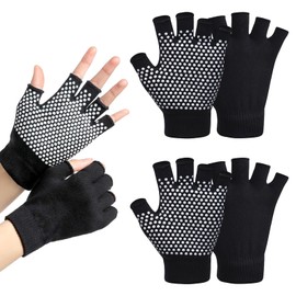 SwirlColor Yoga Gloves Non Slip Womens, 2 Pairs Black Fingerless Gloves Gym Gloves for Yoga Exercise Cycling