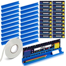 PerKoop 20 Pcs Classroom Desk Name Plates Holder Set Index Cards Storage Classroom Name Tags Kids Desk Accessories Desktop Helper Prop and Park Station Tray Organizer Water