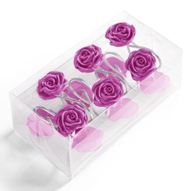 Litabel Rose Flower Shower Curtain Hooks 12PCS,Home Decorative Burgundy Rose Shower Curtain Hooks Metal Rustproof Cute Rose Flower Shower Hooks Rings Bathroom Shower Rods Decoration Accessories