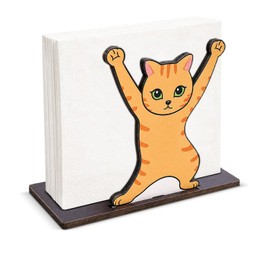 Funny Cute Cat Wooden Napkin Holder for Table Cute Cat Lover Wood Napkin Dispenser for Home Kitchen Dining Room Decor Napkins Tissue Holder