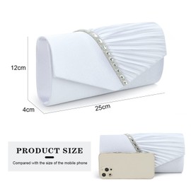 EVEOUT Satin with Crystal Evening Clutch Handbag for Women Shoulder Bag Wedding Party Prom Purse for Women Bridal Bag, White, elegant" or "formal