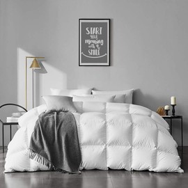APSMILE Heavyweight Feather Down Comforter Oversized King Size - 100% Organic Cotton Quilted Thicker Winter Warmest Duvet Insert for Colder Weather/Sleepers (120x98, Ivory White)