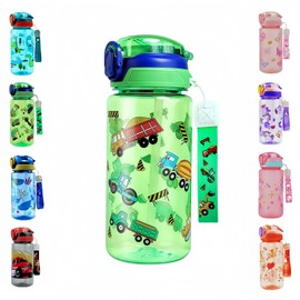 MHwan Children's Water Bottle, 600 ml, Robust and Shatterproof, Leak-Proof Drinking Bottle with Straw, BPA-Free, Portable and Beautiful Children's Water Bottle, Suitable for School, Travel