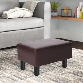 Joveco Small Footstool Ottoman Faux Leather Footrest Modern Rectangular Footstools for Living Room Bedroom (Brown)