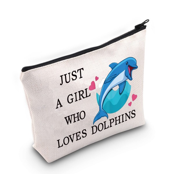 LEVLO Funny Dolphin Cosmetic Bag Animal Lover Gift for Women Girls, Who loves dolphins,