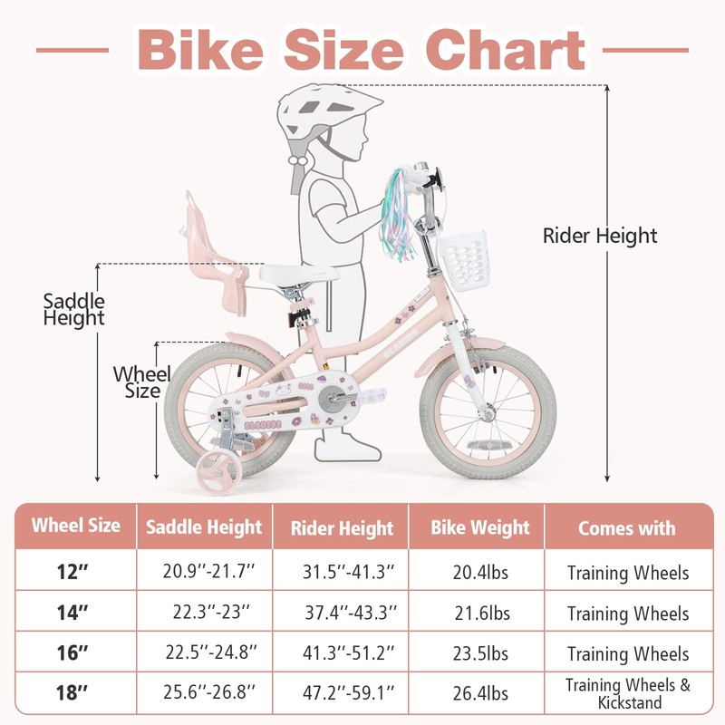 Olakids Kids Bike, 12 14 16 18 Inch Toddlers Bike