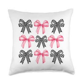 Pink Bows Cute Coquette Checkered bow y2k Girl Aesthetic Throw Pillow