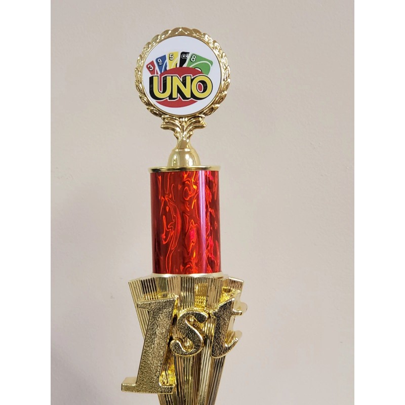 UNO card game Trophy Award Champion 1st Place, with your