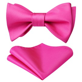 HISDERN Hot Pink Bow Ties for Men Bow Tie Self Tie and Pocket Square Set Formal Soild Bowties Men Classic Tuxedo Bowtie for Wedding Party Prom