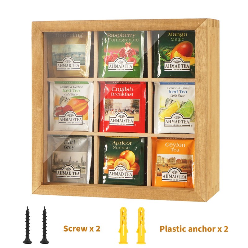 Ll.TOPWP Wood Tea Bag Organizer, 9 Compartment Multi-Functional Tea Box