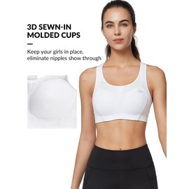 Yvette Sports Bras for Women High Impact Support Racerback Sports Bra Plus Size No Underwire for Running Workout, White,L
