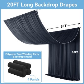 20ftx20ft Black Backdrop Ceiling Drapes,4Panels 20ft Height Wrinkle Free Tent Draping Curtains, Fabric Drapery Ceiling Drapes for Wedding Ceremony Birthday Theme Parties with Rod Pocket