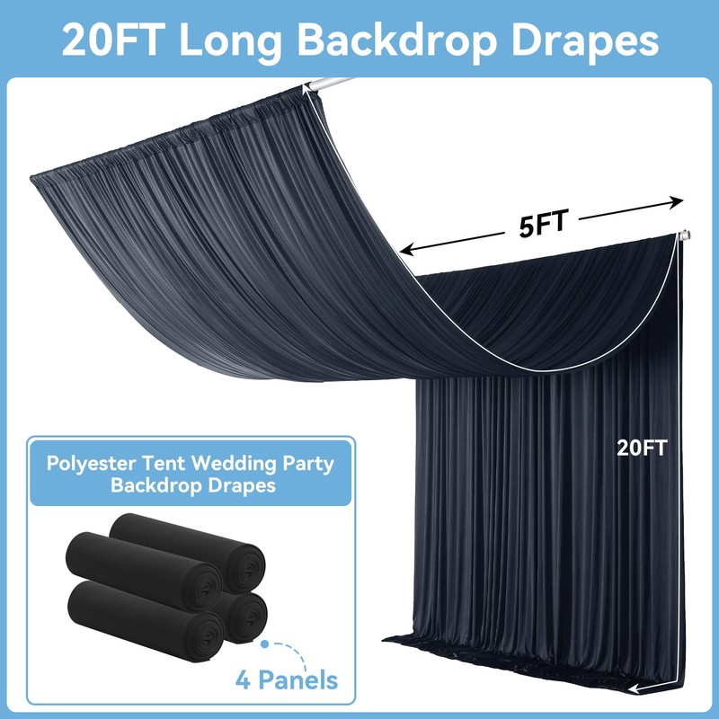 20ftx20ft Black Backdrop Ceiling Drapes,4Panels 20ft Height Wrinkle Free Tent