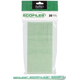 ForPro Professional Collection Tapered ECOFILES - Lima de uñas ecológica de espuma para manicura y pedicura, grano 100/180, verde, 20 unidades