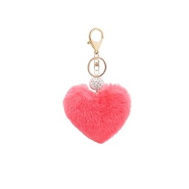 Fuqimanman2020 Heart Plush Keychain Lovely Faux Fur Pom Pom Key Chains for Purse Backpacks Car Key Gift for Women