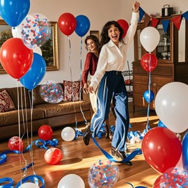 KUNYYI Red White and Blue Balloons with Confetti Balloons 12 inch Latex Balloons 80 Pcs for Wedding Birthday Baby Shower Patriotic Themed Party Decorations